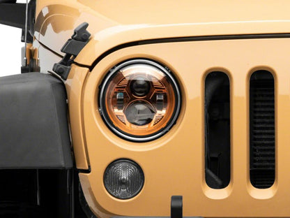 Raxiom 07-18 Jeep Wrangler JK 7-In LED Headlights Orange Housing- Clear Lens