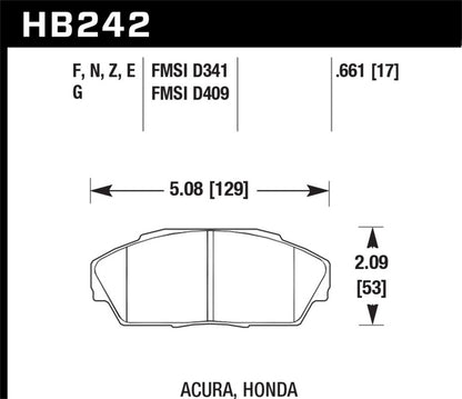 Hawk 92-93 Honda Civic EX 1.6L / Acura Integra GS/LS/RS 1.8L HPS 5.0 Street Brake Pads - Front