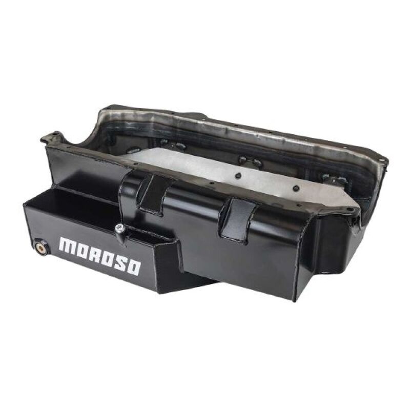 Moroso Pre 85 SBC 2PC Rear Main Circle Track SK Modified 8qt Steel 6.5in Oil Pan w/Rear Notch
