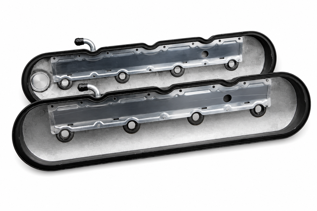 Granatelli Motor Sports LS Valve Cover with Integral Angled Coil Mounts Black Wrinkle Finish, 4.8, 5.3, 5.7, 6.0, 6.2, 7.0L, Pair - 640367 - Granatelli Motor Sports