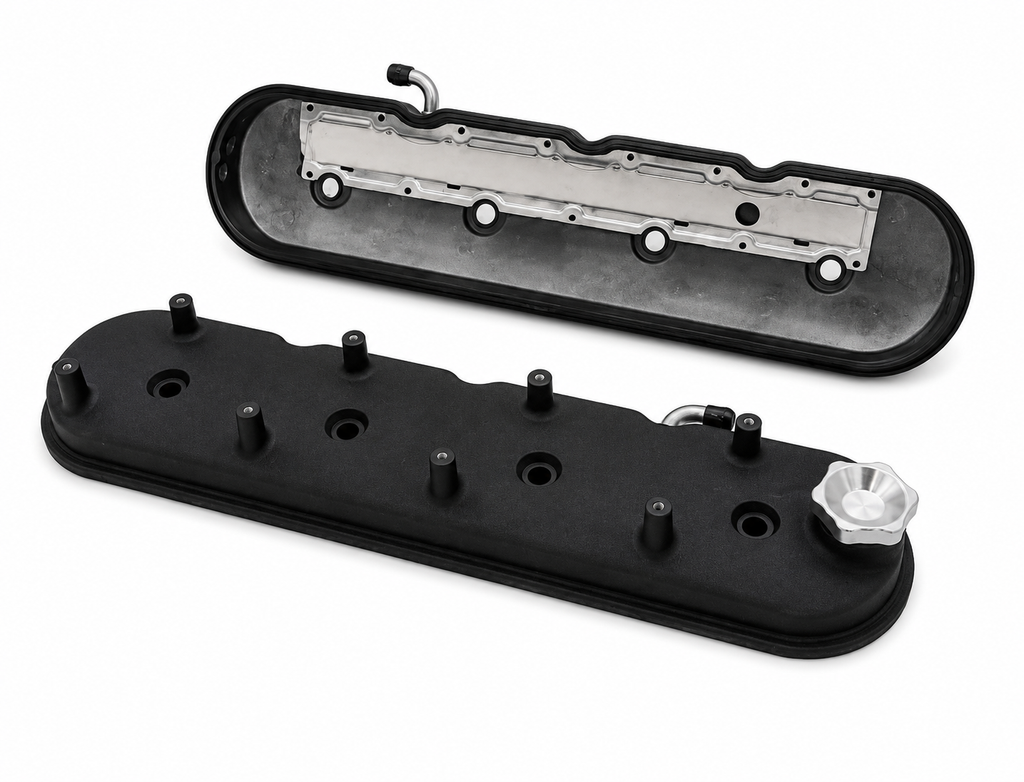 Granatelli Motor Sports LS Valve Cover with Integral Angled Coil Mounts Black Wrinkle Finish, 4.8, 5.3, 5.7, 6.0, 6.2, 7.0L, Pair - 640367 - Granatelli Motor Sports