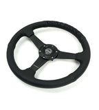 NRG Reinforced Black Perforated Leather Steering Wheel 350mm / 1.5in Deep w/ Goal Digger Blk Stitch