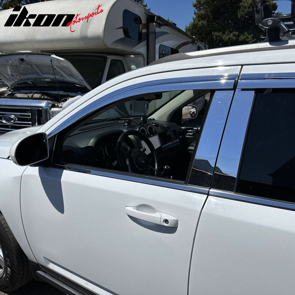 2007-2017 Jeep Compass Window Visor ABS Chrome Sun Rain Guard 6PC Vent