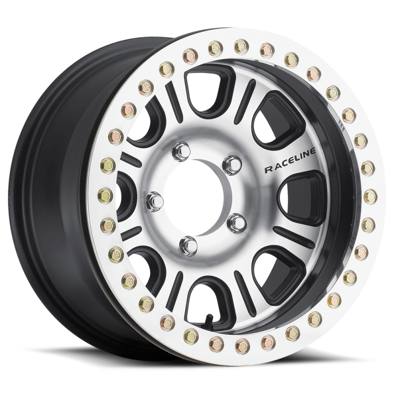 Raceline RT232 Monster 17x8.5in/8x165.1 BP/0mm Offset/130.81mm Bore - BLK & Machined Beadlock Wheel