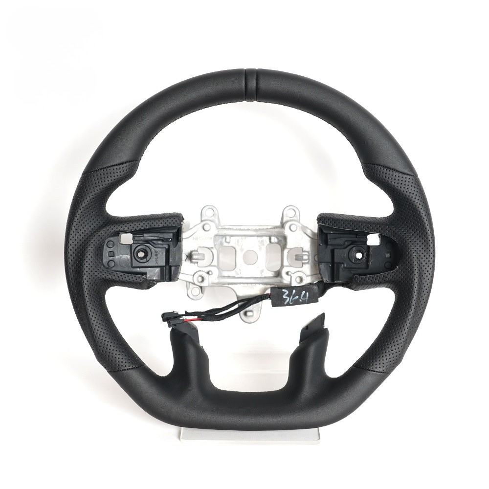 Black Full Leather Heated Steering Wheel with Red Center Stripe for Ram 1500 Rebel 2019-2024