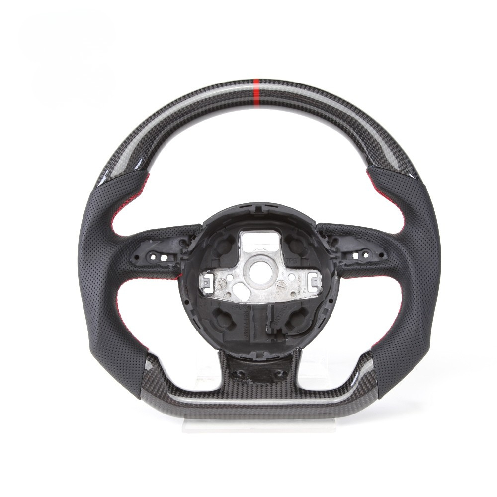 Flat-Bottom Real Carbon Fiber Steering Wheel for Audi A3 A4 A5 S3 S4 S5 RS3 RS4 RS5 RS6 RS7 SQ5 2012–2016