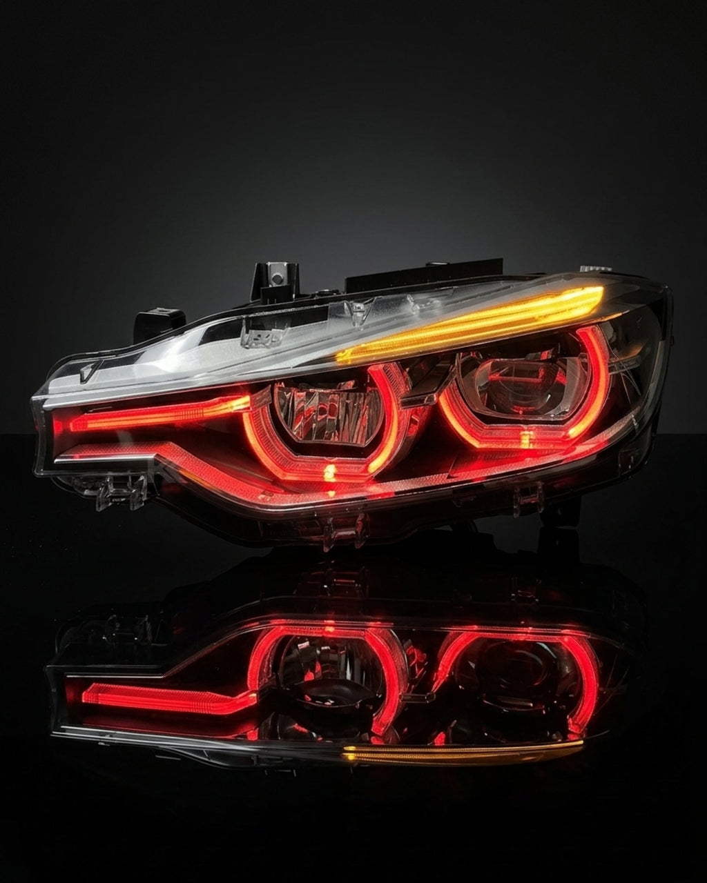 BMW 3 Series F30 / F31 / F35 V3 Silver Tri-Color LED Headlight Assembly (White / Yellow / Red DRL / LCI Style Look) 2012 - 2018 (Replaces 63117314531)