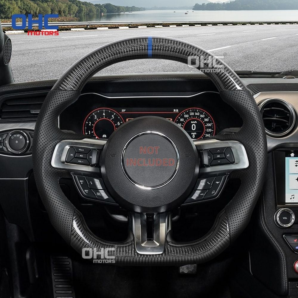 Carbon Fiber Steering Wheel for Ford Mustang 2018-2023 Blue Line
