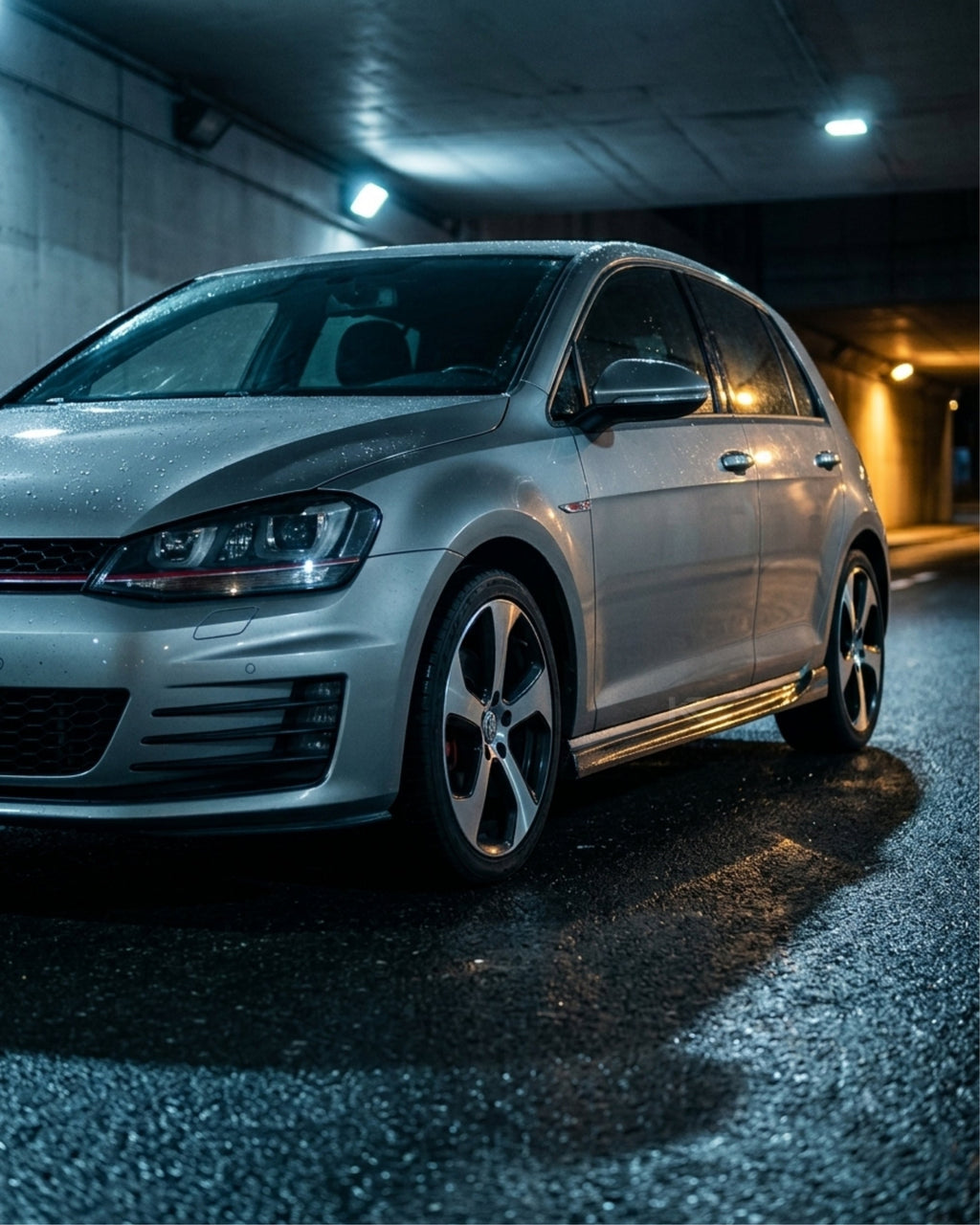 VW Golf MK7 GTI Carbon Fiber Side Skirt Extensions – Gloss Black (2014–2016)