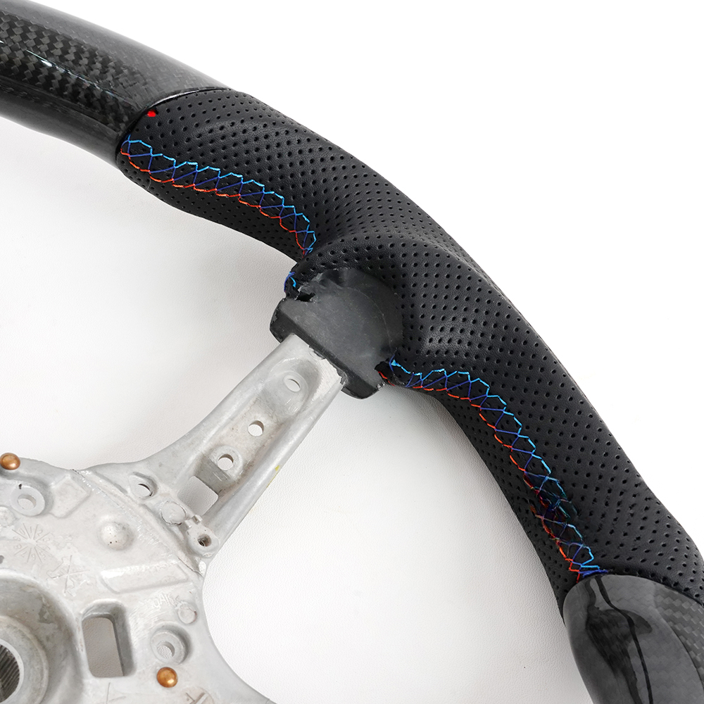 Real Carbon Fiber Steering Wheel for BMW F-Series 1, 2, 3, 4, X1, X3, X6 & M2 – Tri-Color or Red Stripe