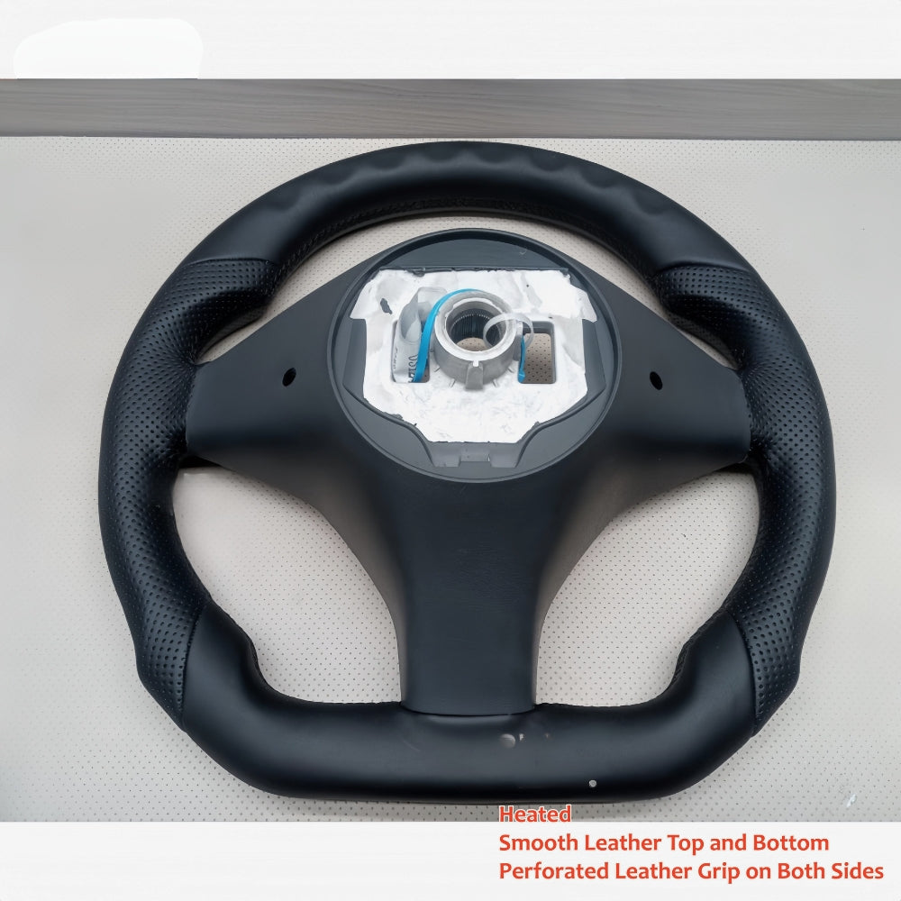 Real Carbon Fiber Sport Steering Wheel for Tesla Model S 2014–2020 & Model X 2016–2020 Black Leather Heated