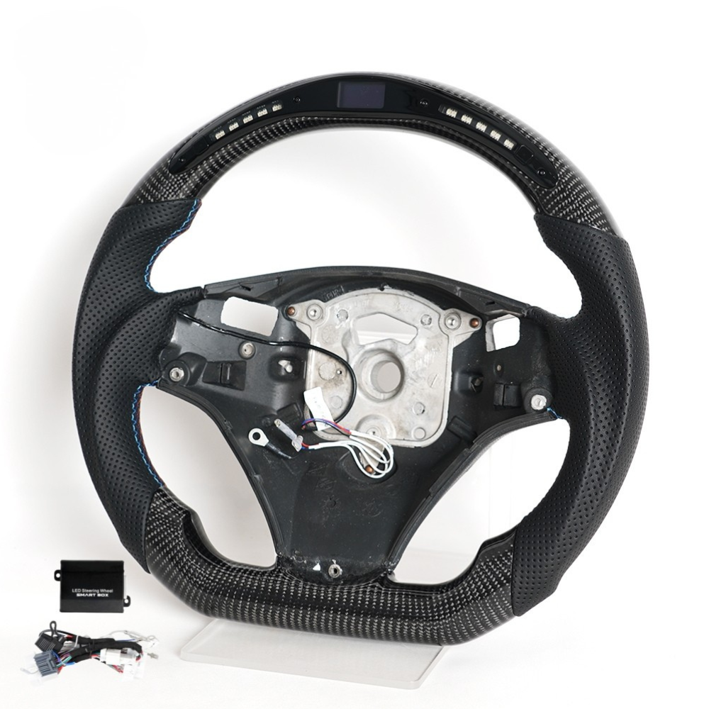 LED Carbon Fiber Steering Wheel for BMW E90 E92 E93 M3, 328i & 335i with Paddle Shifter Cutouts