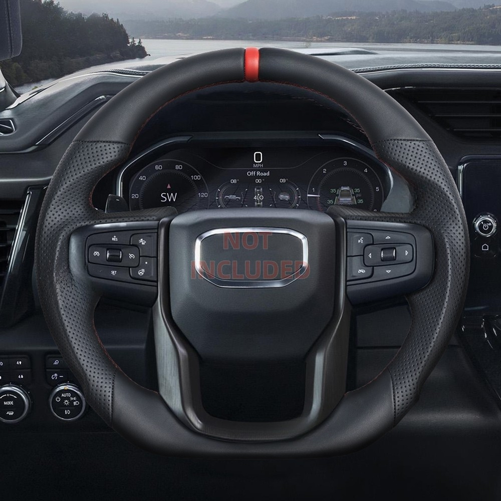 Full Leather Steering Wheel for GMC Sierra 1500 AT4, Denali, 2500HD & 3500HD 2019–2025 with Paddle Shifter Cutouts