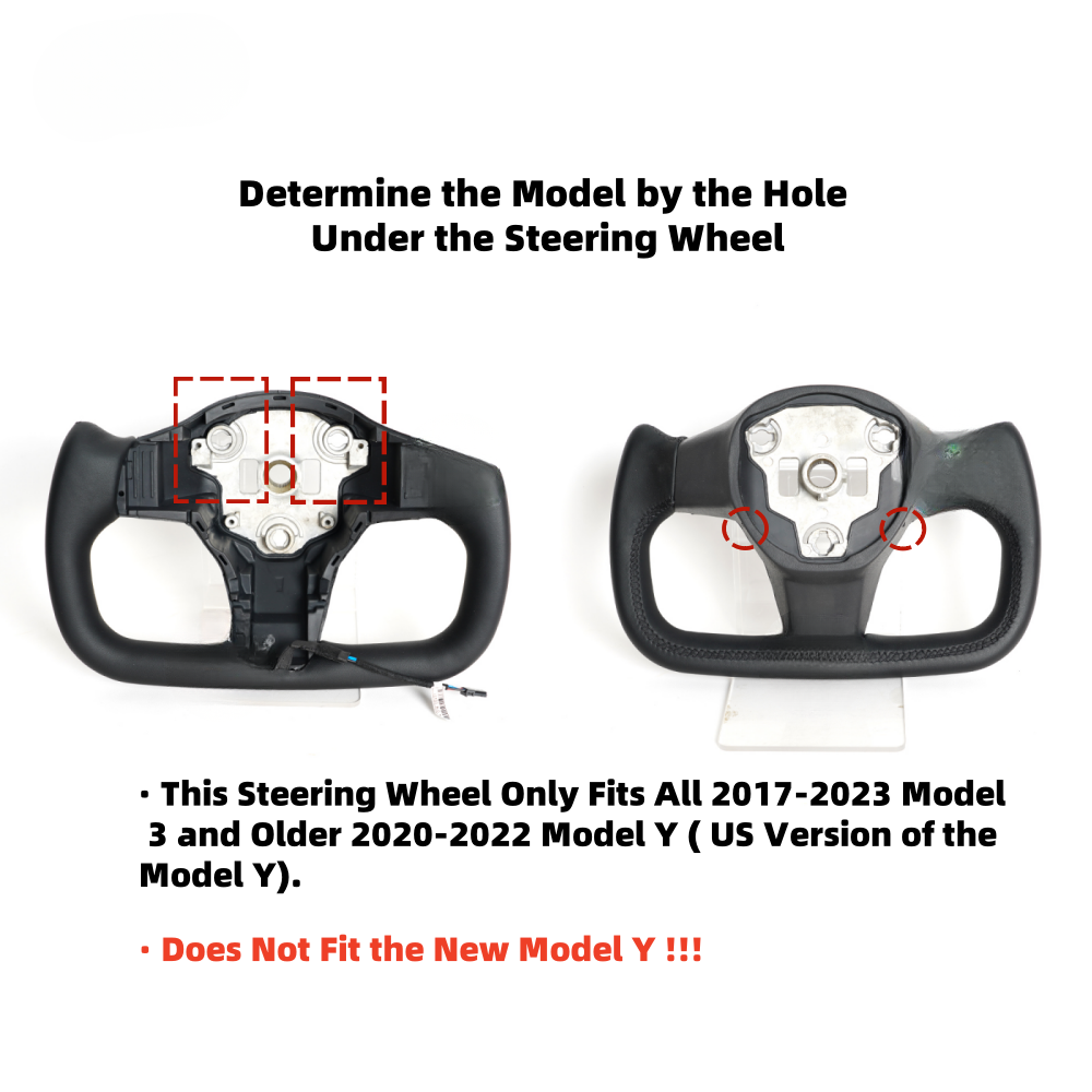 Leather Yoke Heated Steering Wheel for Tesla Model 3/Y Carbon Patches