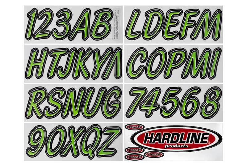 Hardline Boat Lettering Registration Kit 3 in. - 400 Kiwi Green/Black