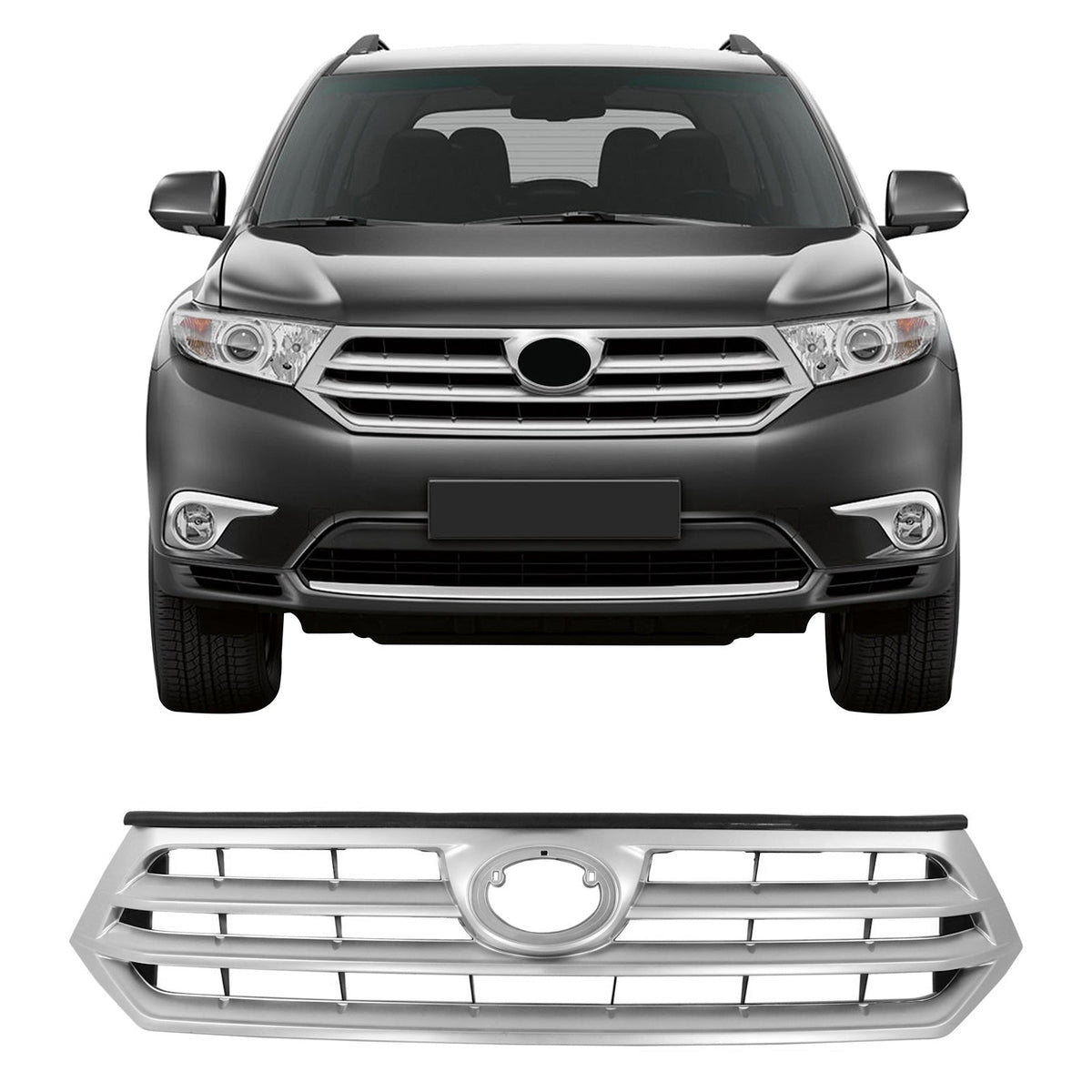 2011-2013 Toyota Highlander Chrome Front Bumper Hood Insert Grille ABS