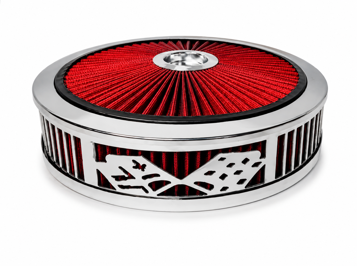 Blingz Beauty Bandz Red and Chrome Air Filter Assembly , Checkered Flag - 750045 - Granatelli Motor Sports