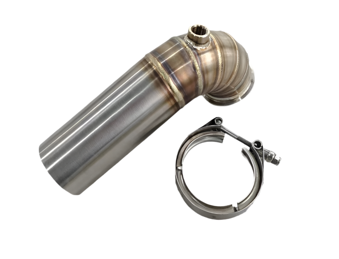 SPDZ1 3” V-Band 90° Turbo Downpipe Elbow w/ O₂ Bung & Clamp – Stainless Steel Performance Exhaust (PRE ORDER LATE AUGUST)