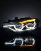 BMW 3 Series F30 / F31 / F35 V3 Silver Tri-Color LED Headlight Assembly (White / Yellow / Red DRL / LCI Style Look) 2012 - 2018 (Replaces 63117314531)