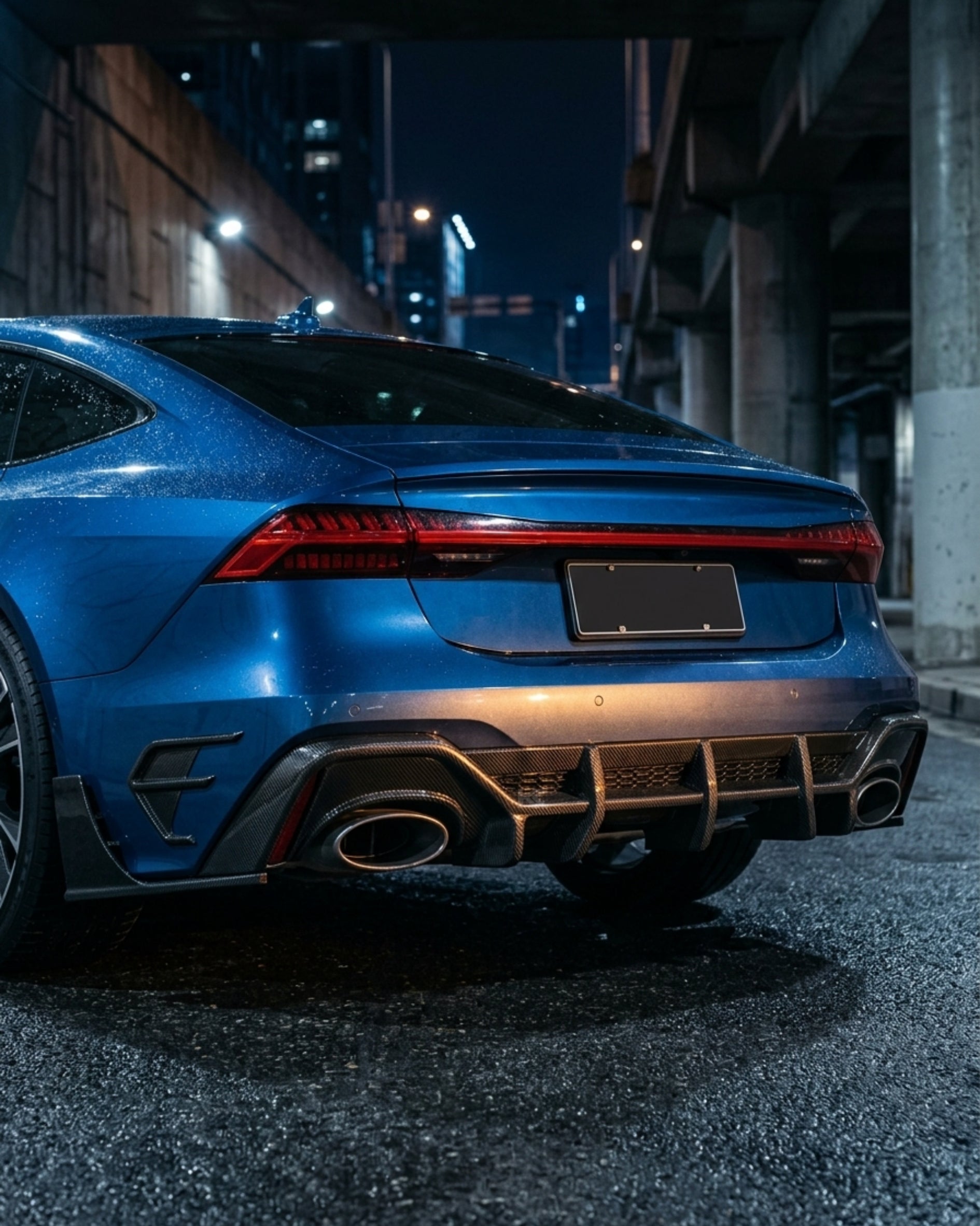 Audi RS7 C8 Sportback 4-Door Dry Carbon Fiber Rear Bumper Lip With Big Fins 2020 - 2021