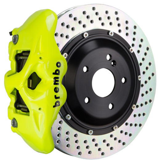 Brembo 05-11 G55/12-18 G63/G65 AMG Rear GT BBK 4 Piston Cast 380x28 2pc Rotor Drilled- Fluo. Yellow