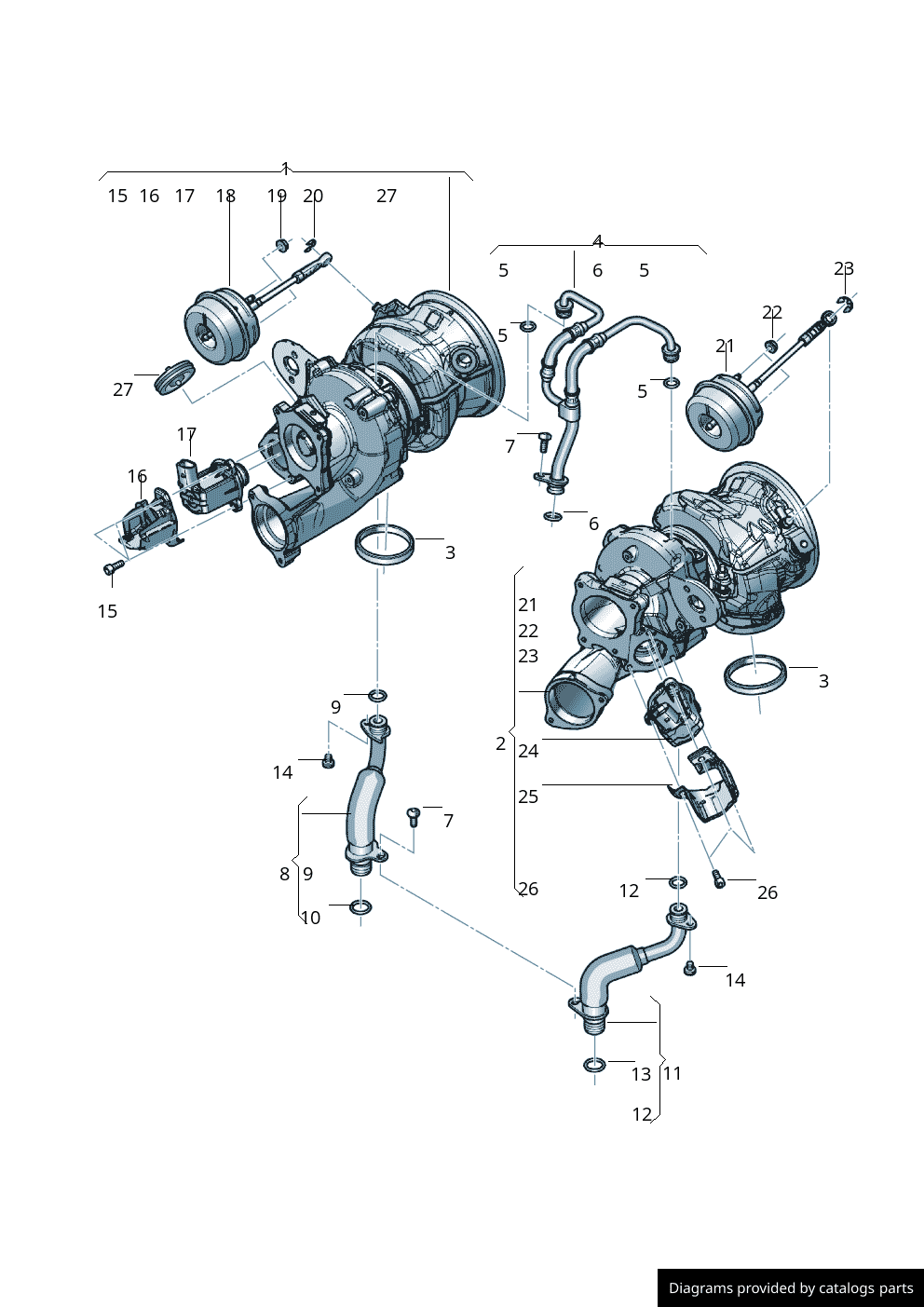 DAS MOTOR HAUS 0P2145702H RIGHT TURBOCHARGER 4.0L EA825 V8 AUDI 2019-2026