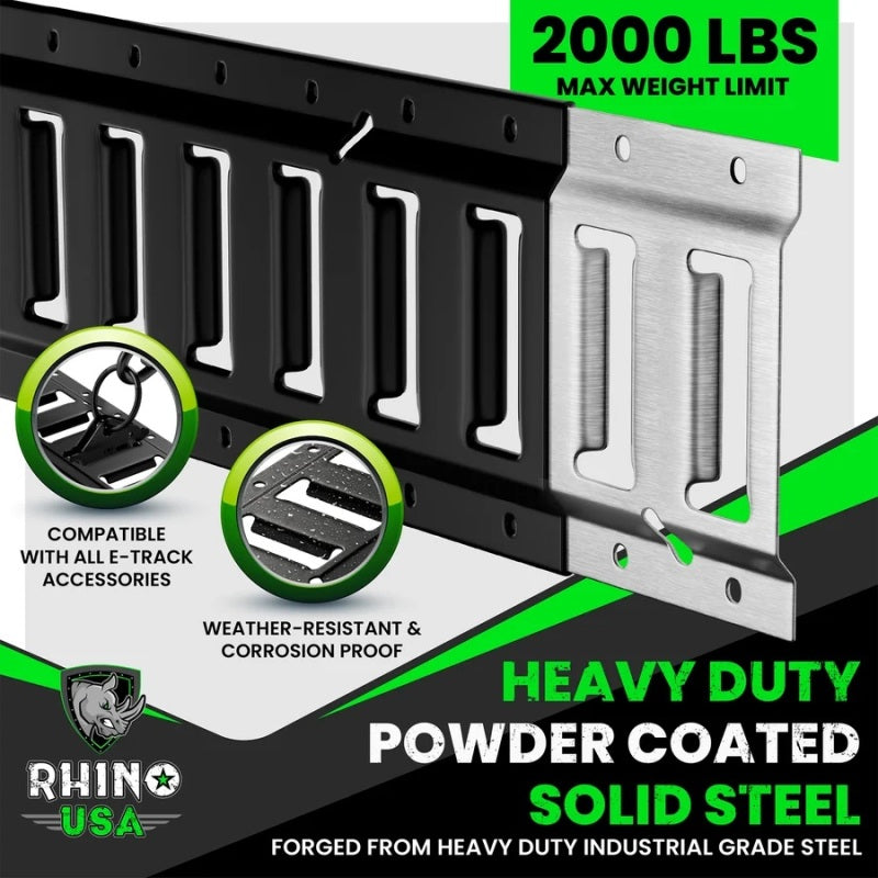 Rhino USA 8Ft E-Track Tie-Down Rails, Black (4 Pack)