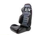 NRG Reclinable Racing Seats (Pair) Black Leather w/NRG Logo Red Stitch