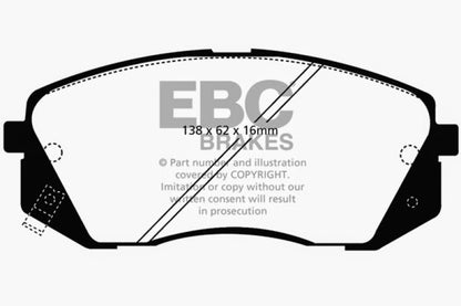 EBC 15+ Hyundai Sonata 1.6 Turbo (Elec Park Brake) Ultimax2 Front Brake Pads