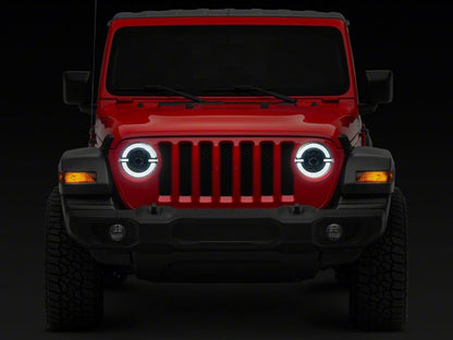 Raxiom 18-23 Jeep Wrangler JL Axial Series 9-In LED Angel Eye Headlights- Blk Housing (Clear Lens)