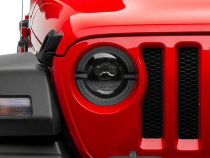 Raxiom 18-23 Jeep Wrangler JL Axial Series 9-In LED Angel Eye Headlights- Blk Housing (Clear Lens)