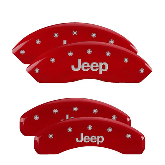 MGP 4 Caliper Covers Engraved Front & Rear Jeep Red Finish Silver Char 2018 Jeep Wrangler