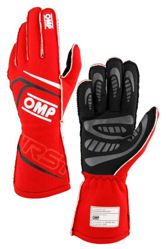 OMP FIRST GLOVES FIA 8856-2018 MY2025 BLACK / FUCHSIA SZ L