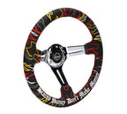 NRG Reinforced Steering Wheel R Litteral Sig 3in Deep/5mm Chrome Spoke - Blk Alcantara w/ Red Stitch