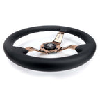 NRG Light Weight Gaming Steering Wheel - Splitz 350mm 3 Rose Gold Spokes Slits - Leather