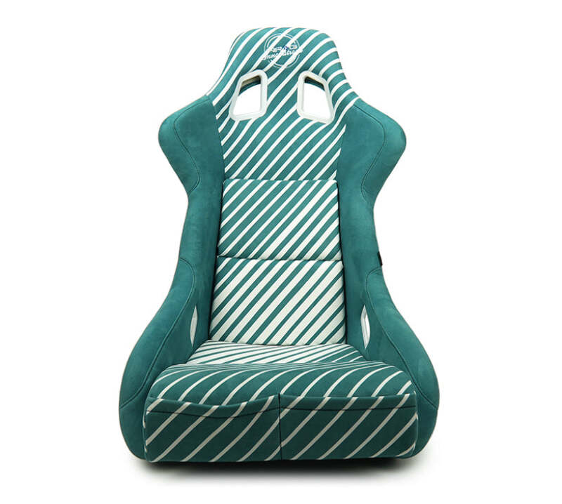 NRG FRP Bucket Seat - 20 Year Anniversary - Microfiber Green w/ White Stripes & Arrow Design - Large