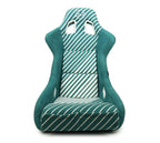 NRG FRP Bucket Seat - 20 Year Anniversary - Microfiber Green w/ White Stripes & Arrow Design - Large