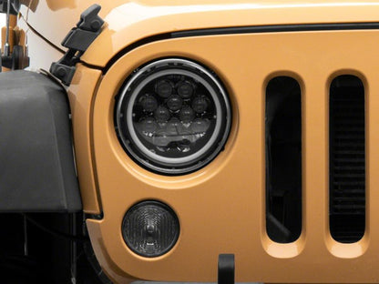 Raxiom 07-18 Jeep Wrangler JK Axial Spider LED Headlights w/Angel Eye Halo- Blk Housing (Clear Lens)