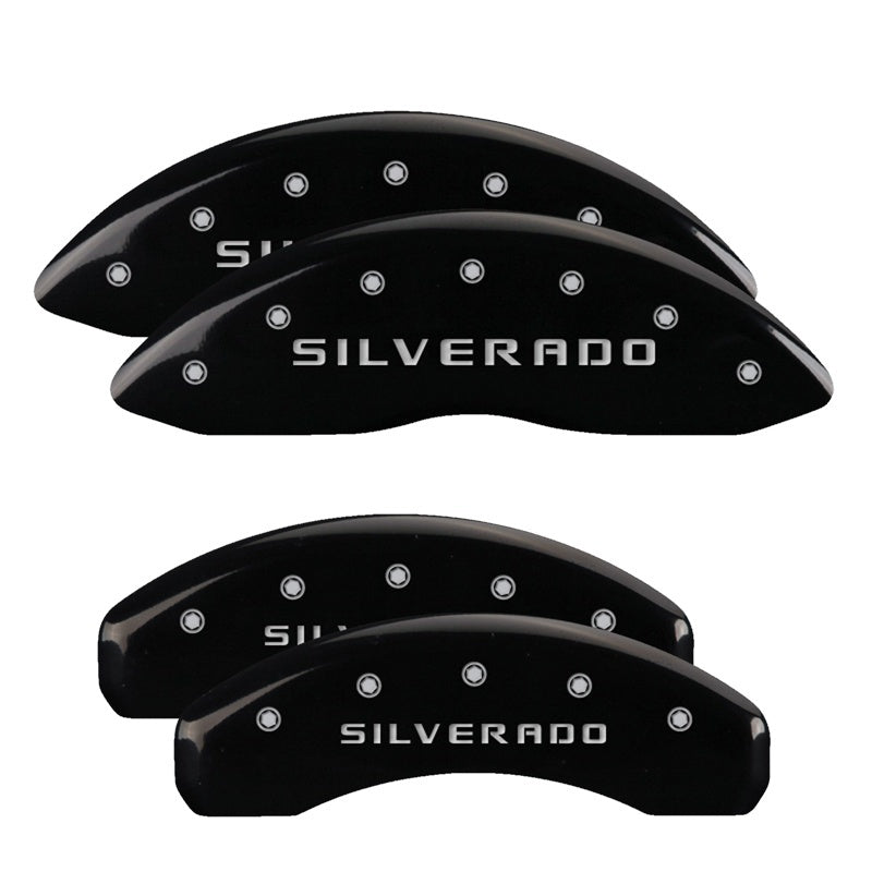 MGP 4 Caliper Covers Engraved Front & Rear Silverado Black Finish Sil Char 2019 Chevy Silverado 1500