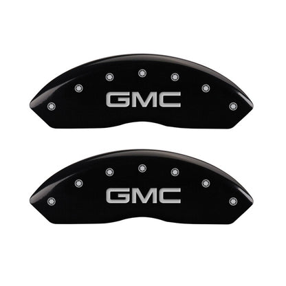 MGP Front set 2 Caliper Covers Engraved Front GMC Black finish silver ch