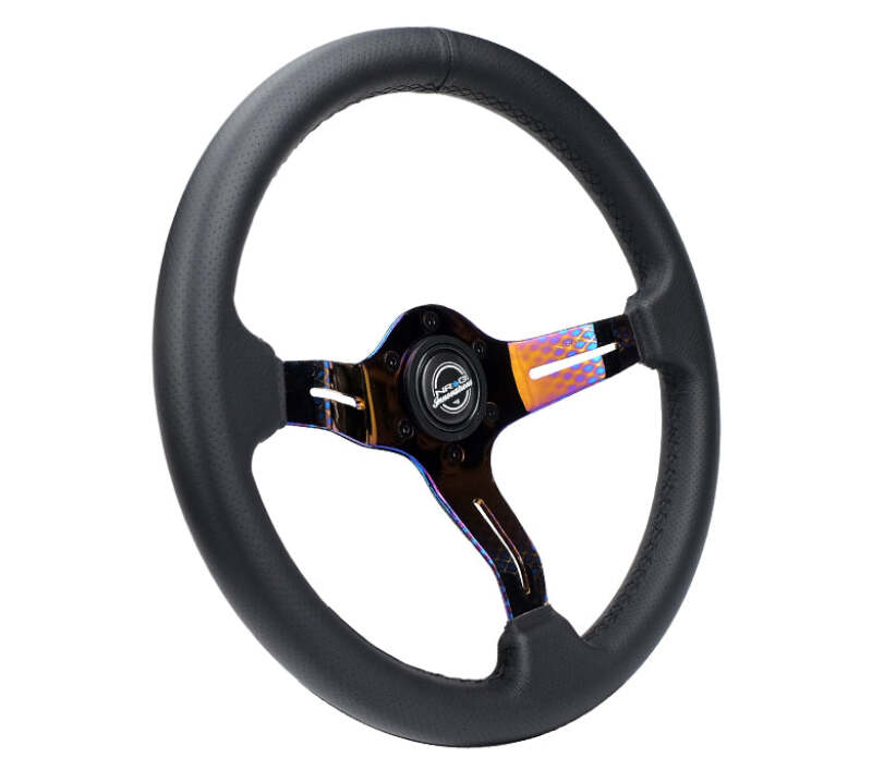 NRG Light Weight Gaming Steering Wheel - Splitz NeoChrome Silver Spokes Perforated Leather