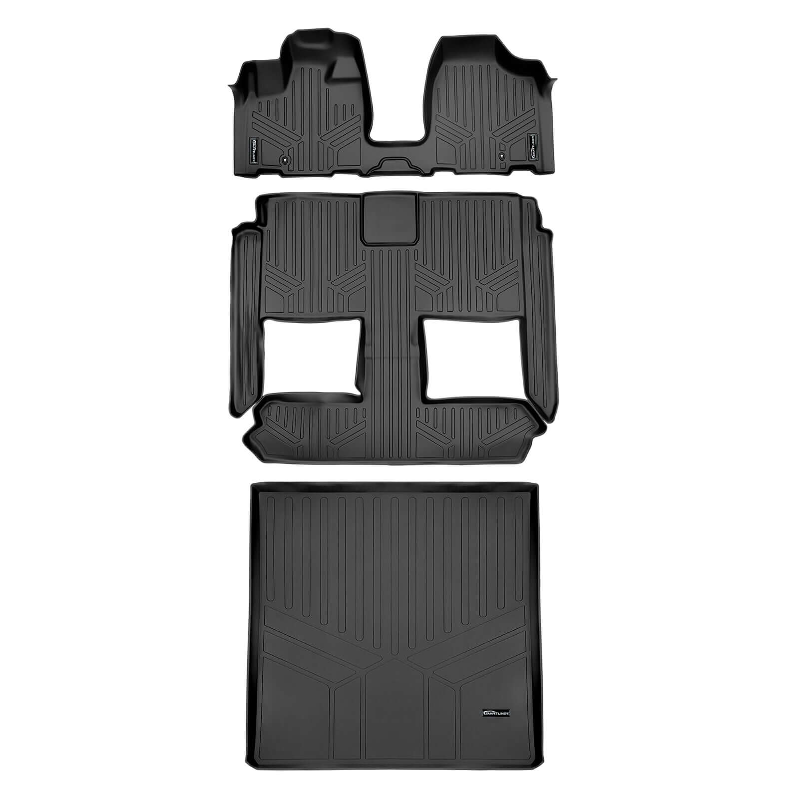 Smart Trim™ Custom Fit Floor Liners For 2013-2020 Dodge Grand Caravan with 2nd Row Bucket Seats and no Super Console