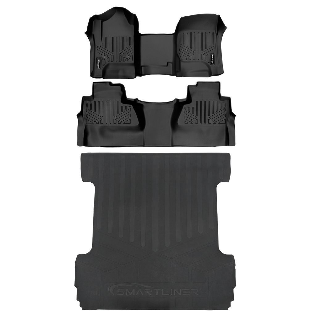 SMARTLINER Custom Fit Floor Liners For GMC Sierra 1500 Crew Cab 2014 - 2018 (Carpeted flooring) 1st Row Bench Half coverage