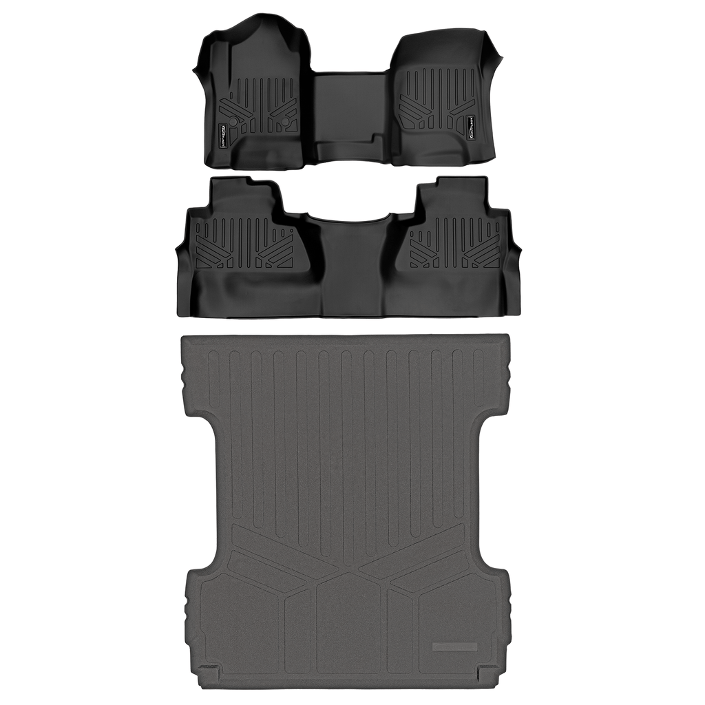 SMARTLINER Custom Fit Floor Liners For GMC Sierra 1500 Crew Cab 2014 - 2018 (Carpeted flooring) 1st Row Bench Half coverage