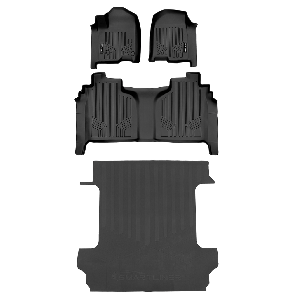 SmartCoverage™ Custom Fit Floor Liners For 2019-2025 Chevrolet Silverado 1500 / GMC Sierra 1500 Crew Cab with Carpeted Flooring and 1st Row Bench Seats (No OTH Coverage) and 2nd Row Underseat Storage