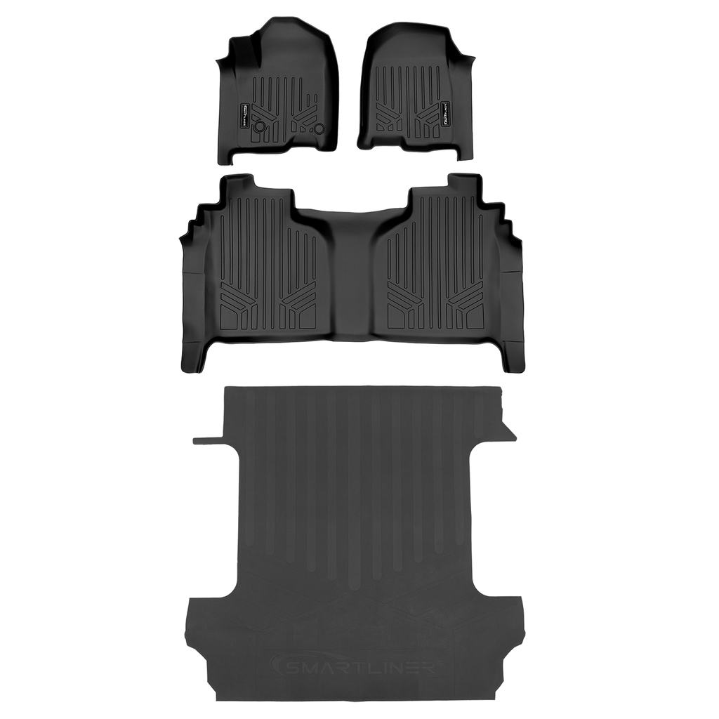 SmartCoverage™ Custom Fit Floor Liners For 2019-2025 Chevrolet Silverado 1500 / GMC Sierra 1500 Crew Cab with Carpeted Flooring and 1st Row Bench Seats (No OTH Coverage) and 2nd Row Underseat Storage
