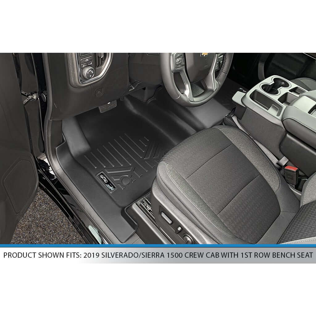 Smart Trim™ Custom Fit Floor Liners For 2019-2024 Chevrolet Silverado 1500 Double Cab with Carpet Flooring and 1st Row Bench Seat and OTH Coverage (without 2nd Row Under Seat Storage)