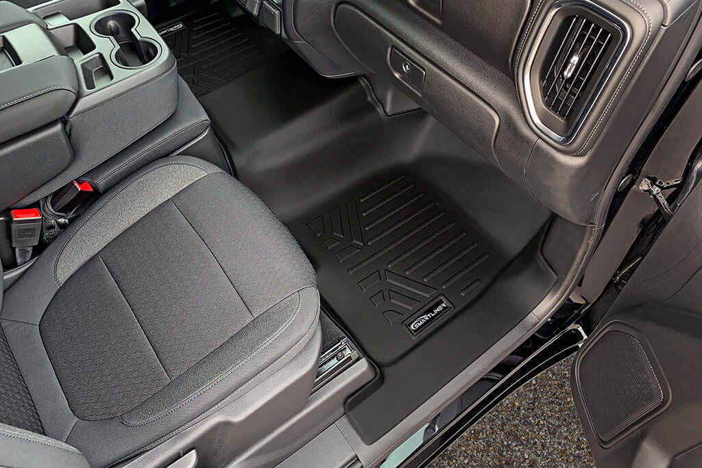 SmartCoverage™ Custom Fit Floor Liners For 2019-2025 Chevrolet Silverado 1500 Crew Cab With 1st Row Bench Seat (with OTH Coverage) and Carpet Flooring without the 2nd Row Underseat Storage