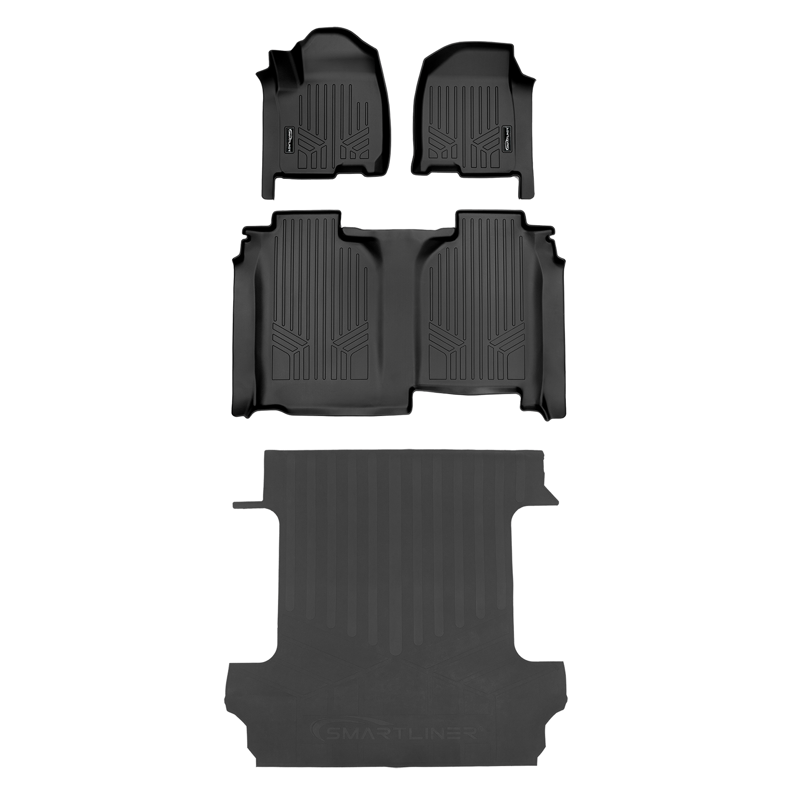 SmartCoverage™ Custom Fit Floor Liners For 2019-2024 Chevrolet Silverado 1500 Crew Cab With 1st Row Bench Seat (No OTH Coverage) and Vinyl Flooring without the 2nd Row Underseat Storage