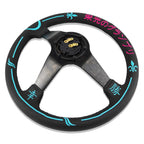 Universal 350mm 3"Deep Dish 6-Bolt Steering Wheel Black Leather Adrenaline Chaser - Bull Boost Performance